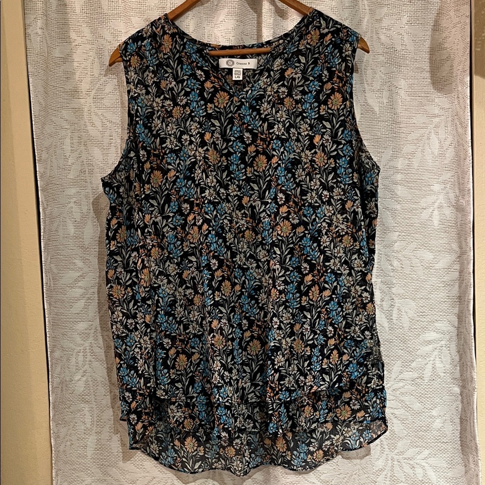 Chic Floral Sleeveless Blouse - Black, Blue, Brown